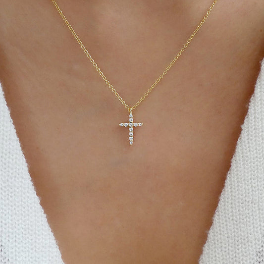 New Creativity Light luxury Zircon Cross Pendant Necklace For Women Gold Silver Color Clavicle Chain Fashion Jewelry