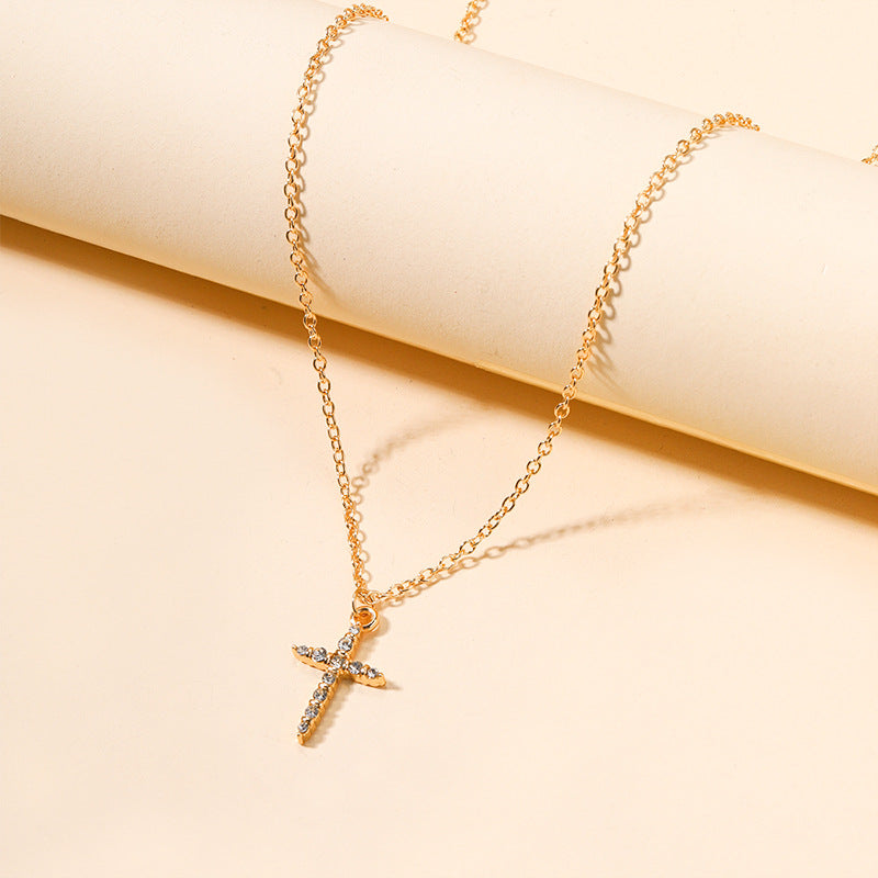 New Creativity Light luxury Zircon Cross Pendant Necklace For Women Gold Silver Color Clavicle Chain Fashion Jewelry