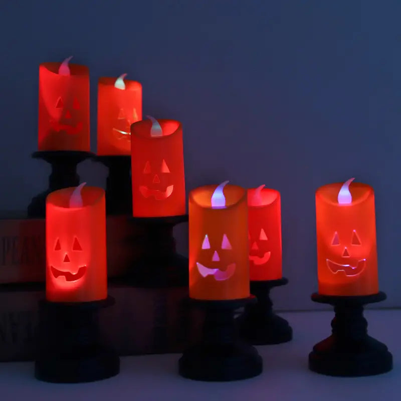 6pack Halloween Candle Lights, LED Colorful Candle Holder Table Decoration Jack-O-Lantern, Party, Halloween, Home Decoration