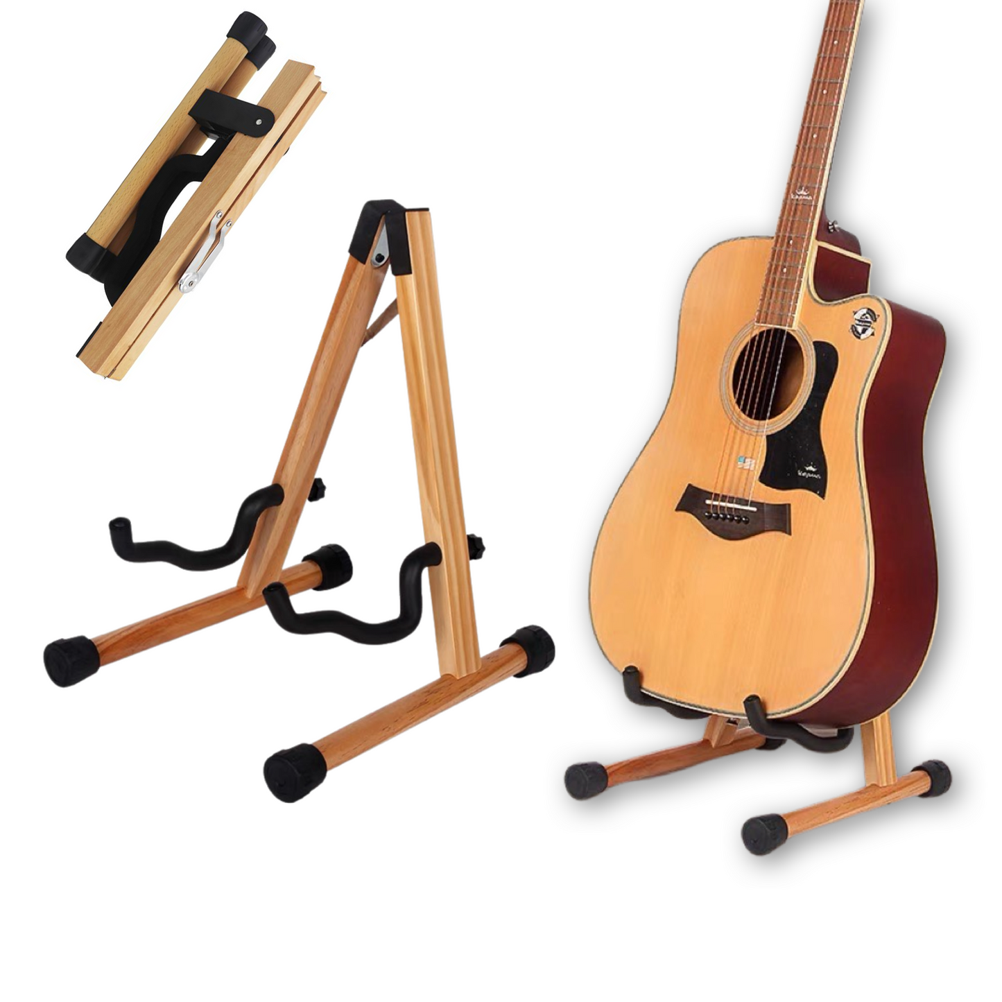Wooden Guitar Stand A-Frame Folding, Fit Electric, Classical Guitars and Bass, Guitar Accessories
