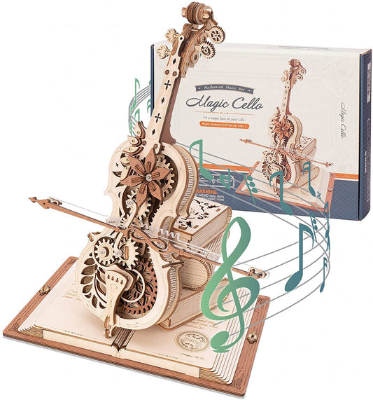 Deluxe 3D Cello Model Kit with Base - Wooden Music Box Building Kit for Adults