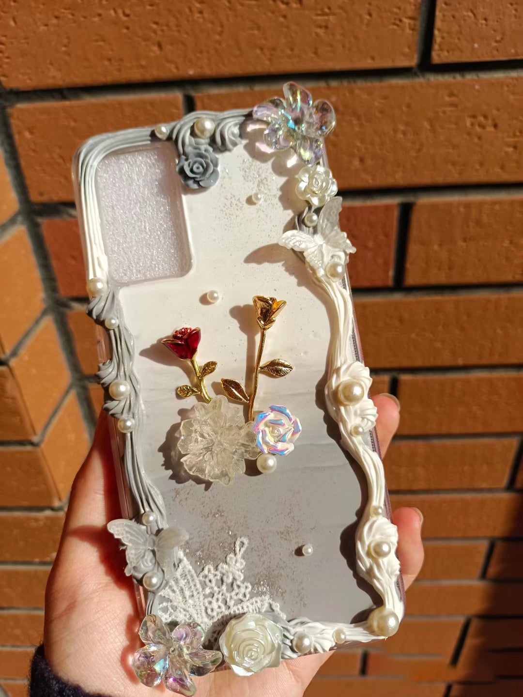 Cute and Chic Handmade Decoden Phone Case with Roses