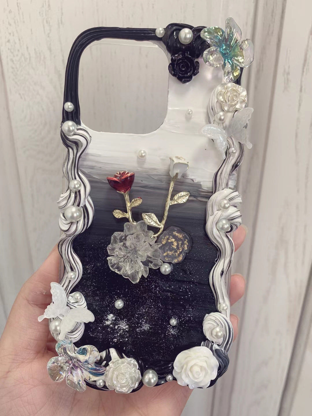 Cute and Chic Handmade Decoden Phone Case with Roses