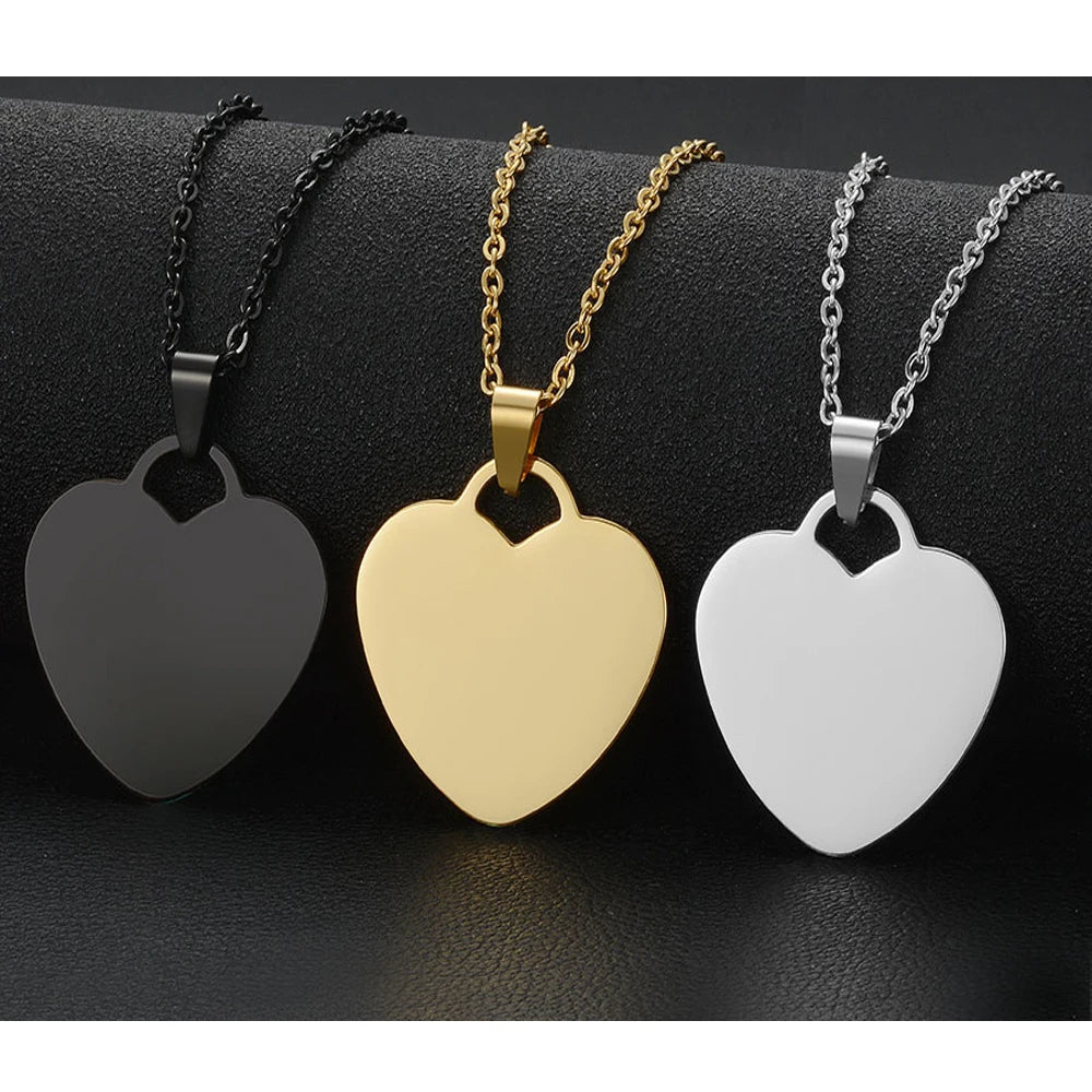 Customized Necklaces Printed Colorful Photo Name Engraved Stainless Steel Heart Pendant Chain Necklace Jewelry For Women ID Tag