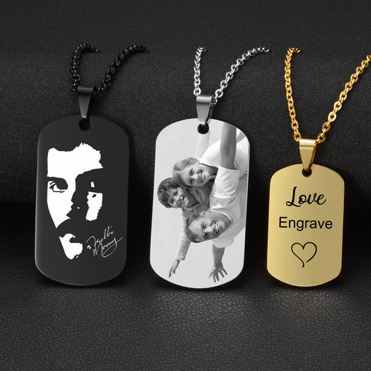 Custom Pictures Photo Necklace for Women Stainless Steel Engrave Family Name Plate Neck Pendant Dog ID name Tag Gifts Punk Rock