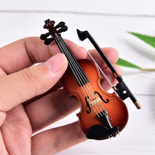 Miniature Wooden Violin - Exquisite Dollhouse Accessories for Desk, Bedside Table, and Home Decor