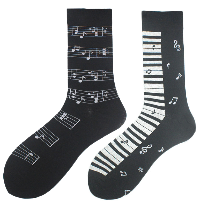 Cotton Piano Music Pattern Plain Color Sweat Resistant Comfortable Soft Crew Socks