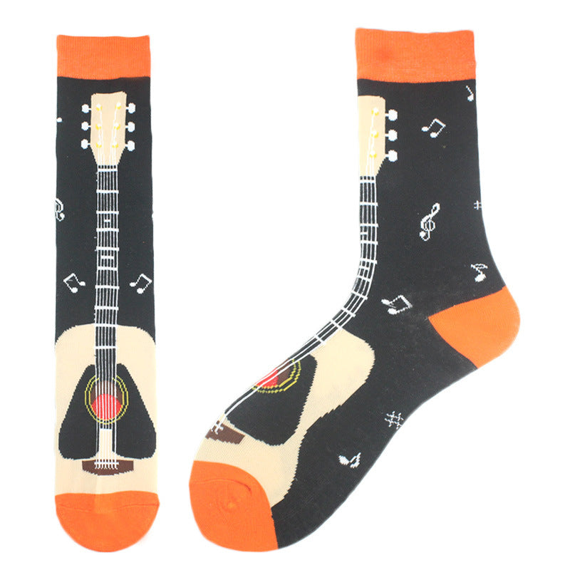 Men's Cotton Guitar Musical Instrument Print Crew Socks
