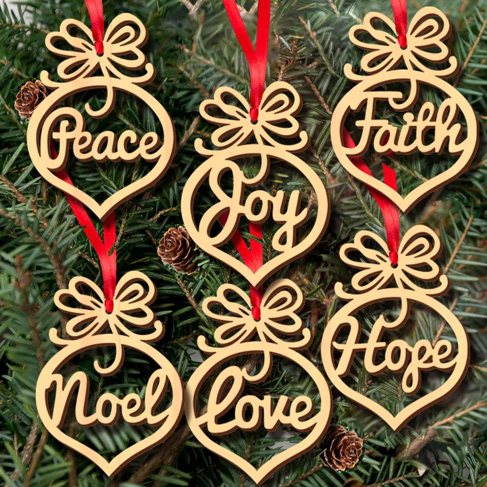 6Pcs Christmas Decorations Wooden Ornament Xmas Tree Hanging Tags Pendant Decor