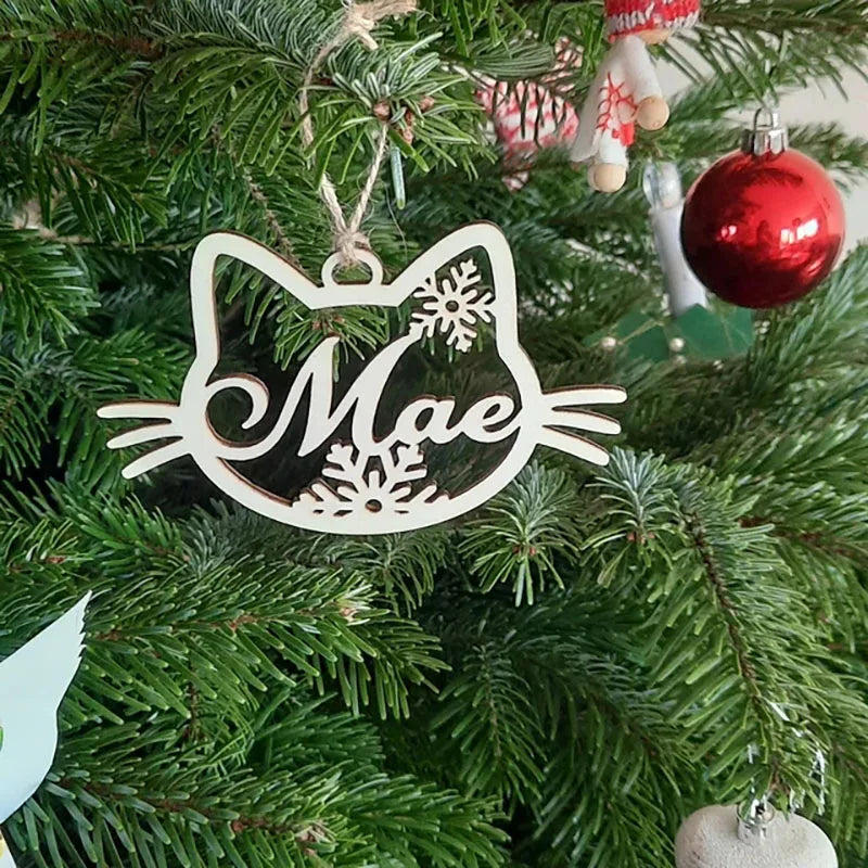 Vintage Christmas Personalized Wooden Paw Ornament (Dog, Cat & Angel Wings) Customized Name Hanging Pendants New Year Kids Gift
