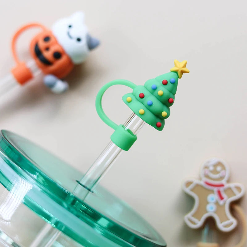 Silicone Straw Plug Reusable Dust Cap Cartoon Plugs Tips Cover Suit Bottle Cup Accessories