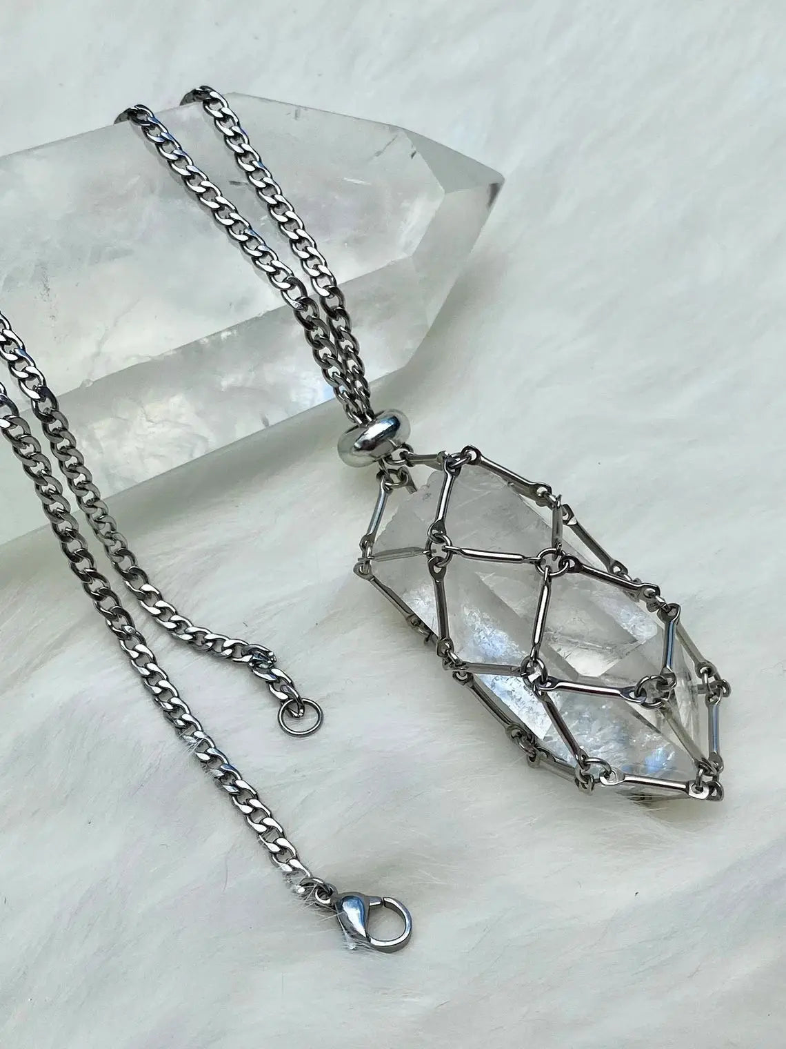 Stainless Steel Design Crystal Cage Necklace Holder Net Metal Chain Stone Collecting Holder Adjustable Pendant Copper Jewelry