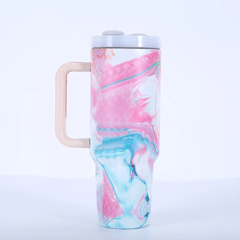 Tumbler With Handle Engraved Water Cup Straw Travel Drinkware Flower Bandhnu Leopard