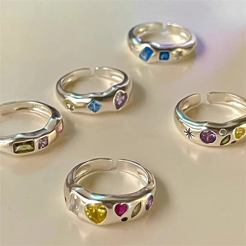Korean Opal Irregular Rings Pink Zircon Natural Stone Girl Wedding Engagement Rings Opal Crystal Y2K Rings Aesthetic Jewelry
