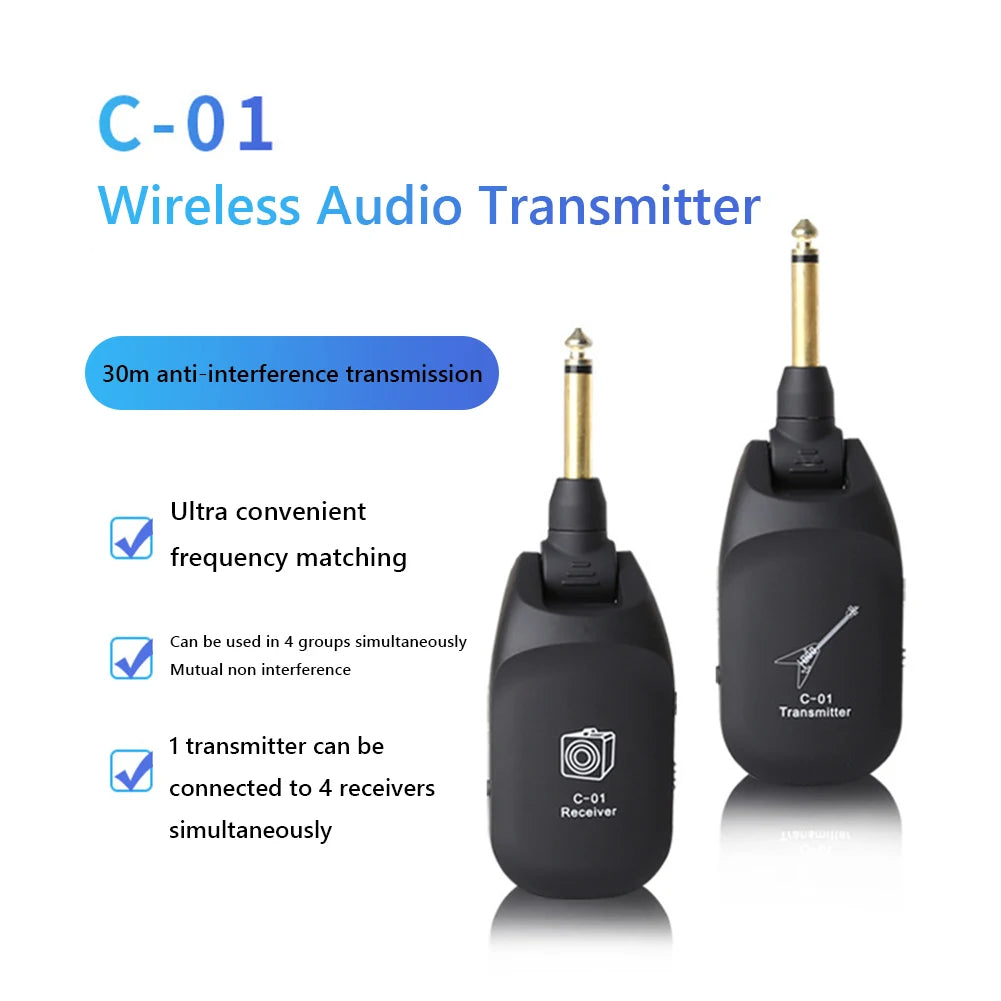 Wireless System Audio Guitar Transmitter Receiver Pickup USB Rechargeable