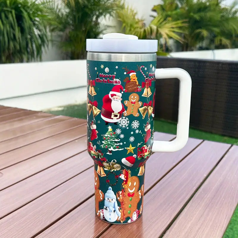 40oz Christmas Tumbler With Lid And Straw 304 Stainless Steel Insulated Car Drinking Cup Ice Bully Beer Mug Tumbler with Handle Christmas Birthday Holiday Gift