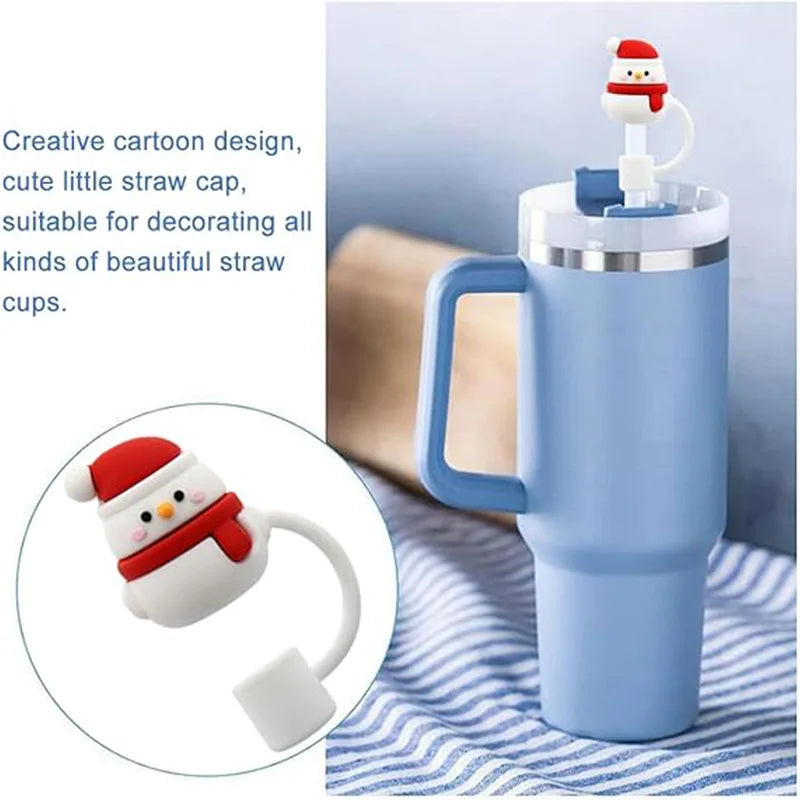 Christmas Straw Cover Cap Dust-Proof Reusable Straw Tips Lids for Stanley Cup Straw Topper Compatible with Tumbler