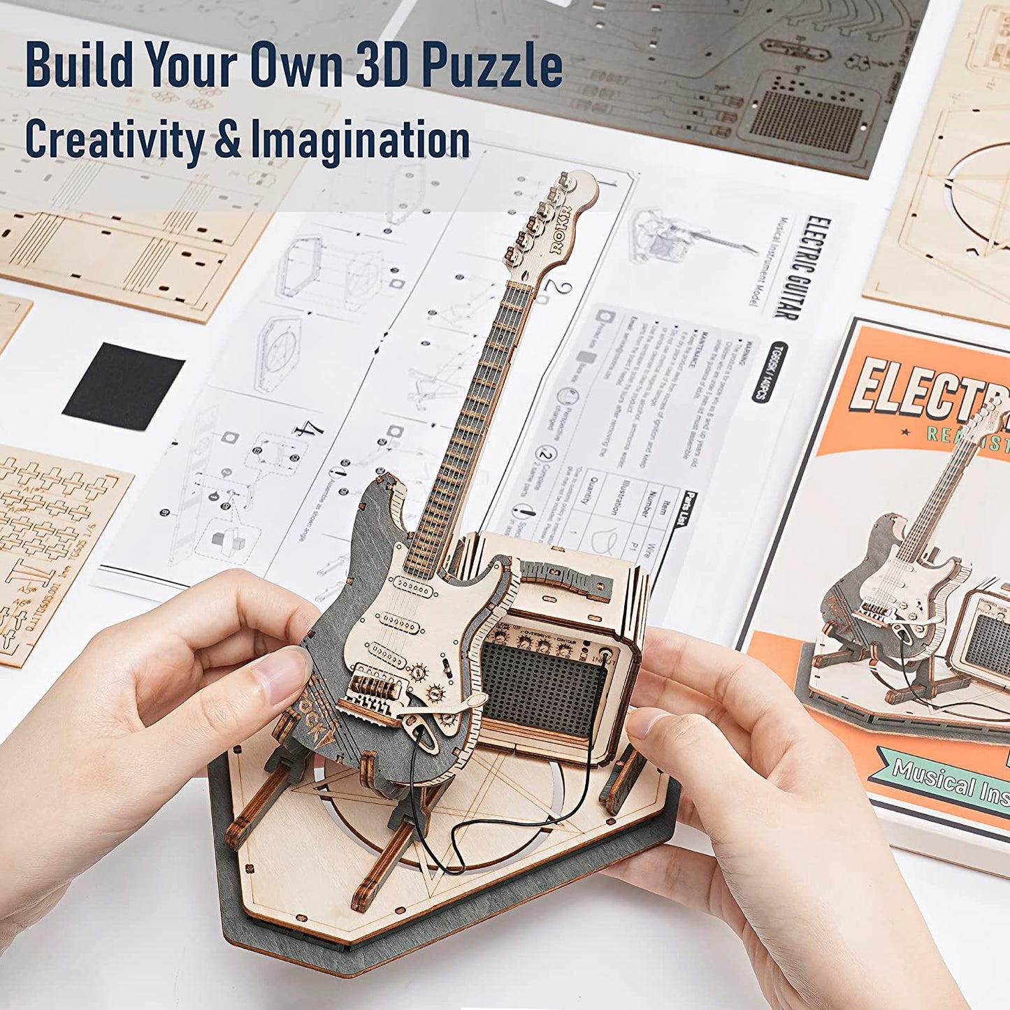 DIY 3D Wooden Puzzle Drum Kit, Electric Guitar, Violin, Drum, Saxophone