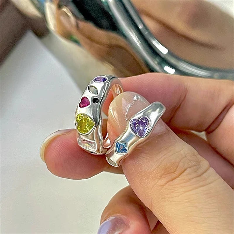 Korean Opal Irregular Rings Pink Zircon Natural Stone Girl Wedding Engagement Rings Opal Crystal Y2K Rings Aesthetic Jewelry