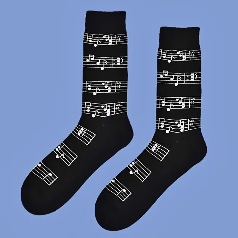 Cotton Piano Music Pattern Plain Color Sweat Resistant Comfortable Soft Crew Socks