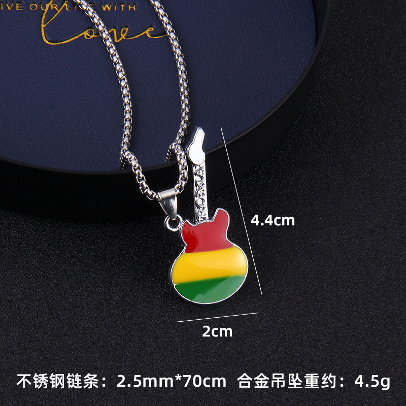 Fashion Men's Stainless Steel Rock Electric Guitar Bass Pendant Necklace with Rolo Chain - give5me