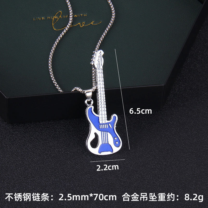Fashion Men's Stainless Steel Rock Electric Guitar Bass Pendant Necklace with Rolo Chain - give5me