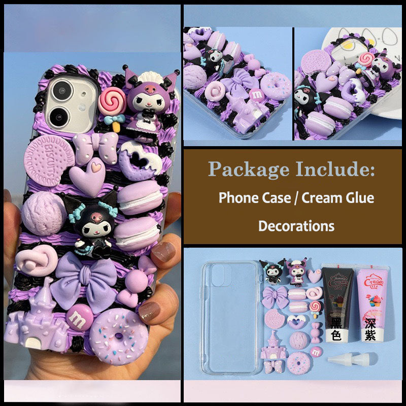 Decoden Cabochon iPhone Case Whipped Cream Purple Kukumi