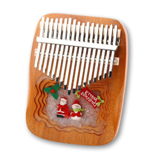 17-Key Kalimba Thumb Piano with Santa Christmas Design - Handmade Mahogany