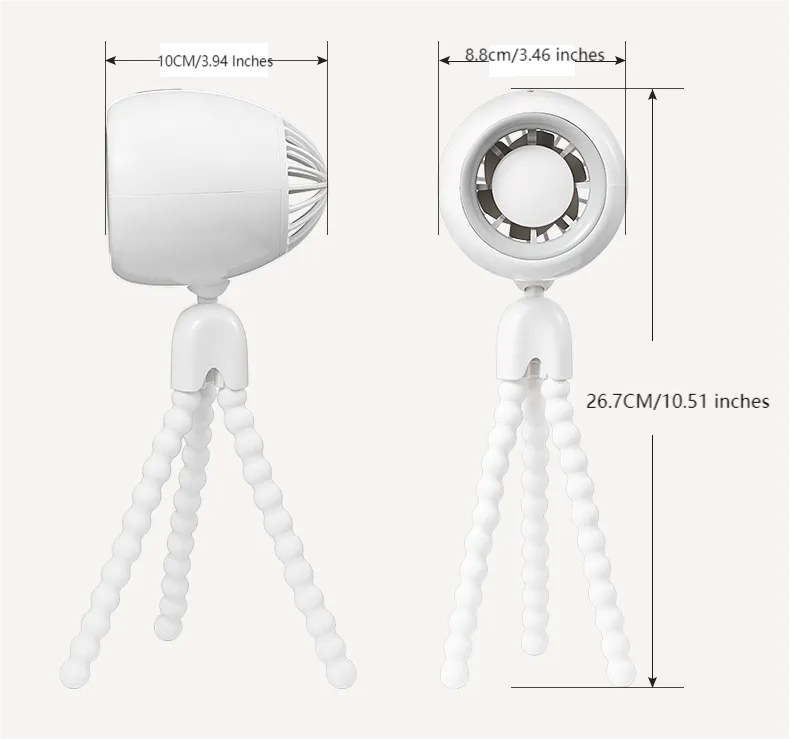 Portable Fan USB Rechargeable: Small Stroller Fan with Flexible Tripod Clip-on