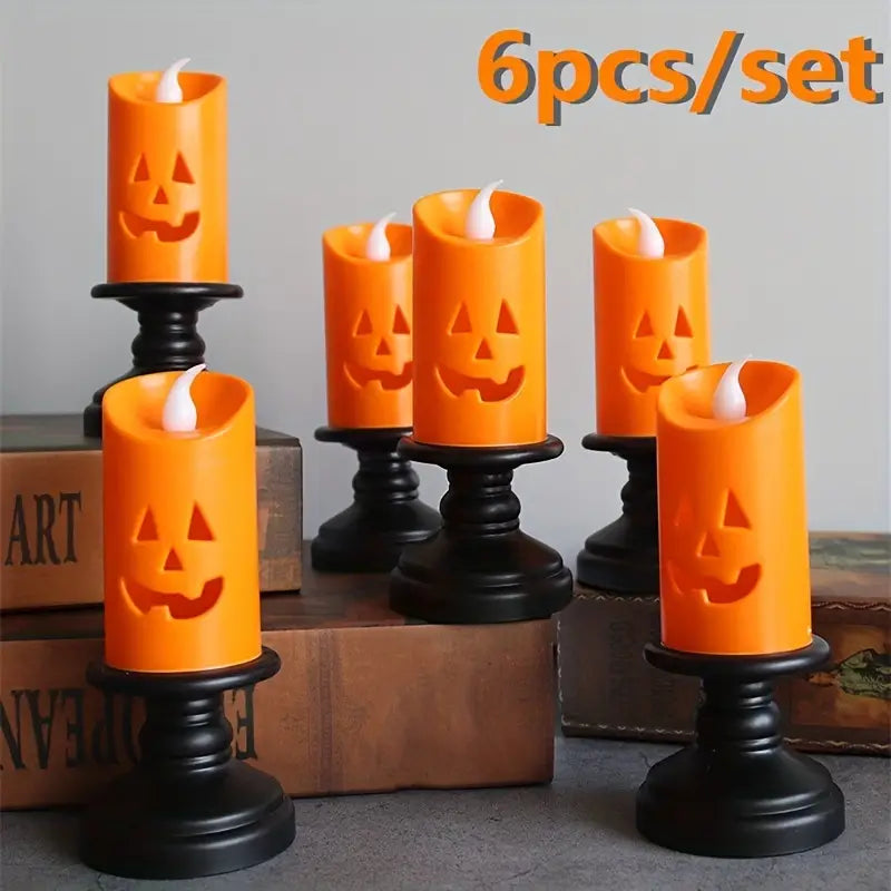 6pack Halloween Candle Lights, LED Colorful Candle Holder Table Decoration Jack-O-Lantern, Party, Halloween, Home Decoration