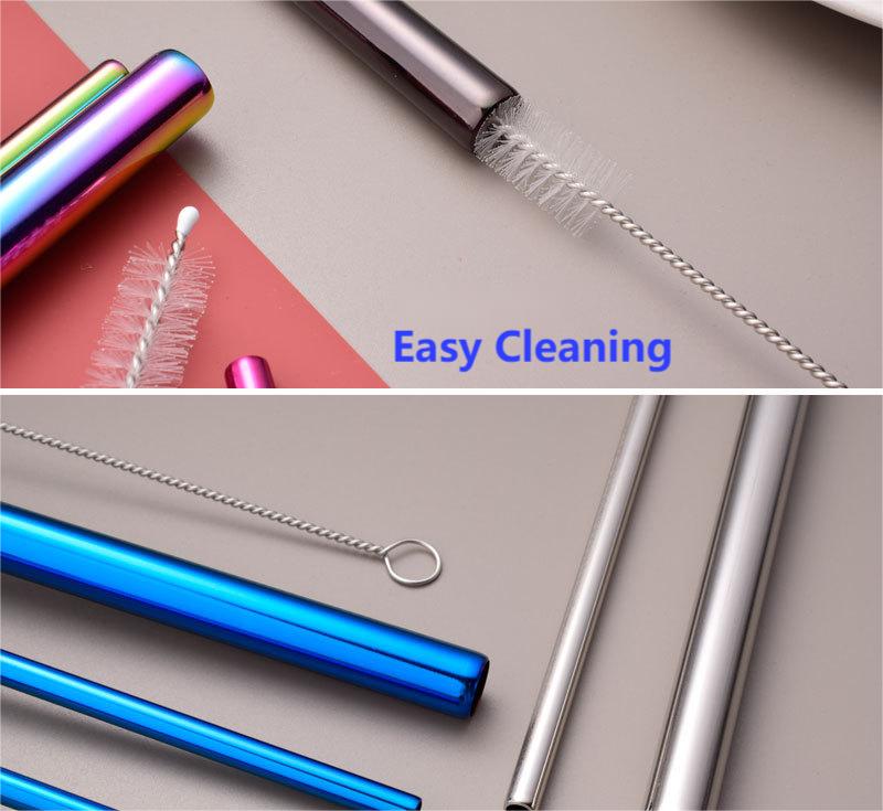 Reusable Rainbow Stainless Steel Straws with Cleaning Brush, 1 Portable Bag - give5me