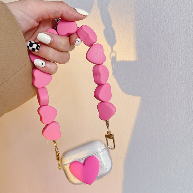 Pink Hearts Bracelet Keychain Compatible for Apple AirPod 1/2/3 Bluetooth Headphone Soft Charging Case Cover - give5me