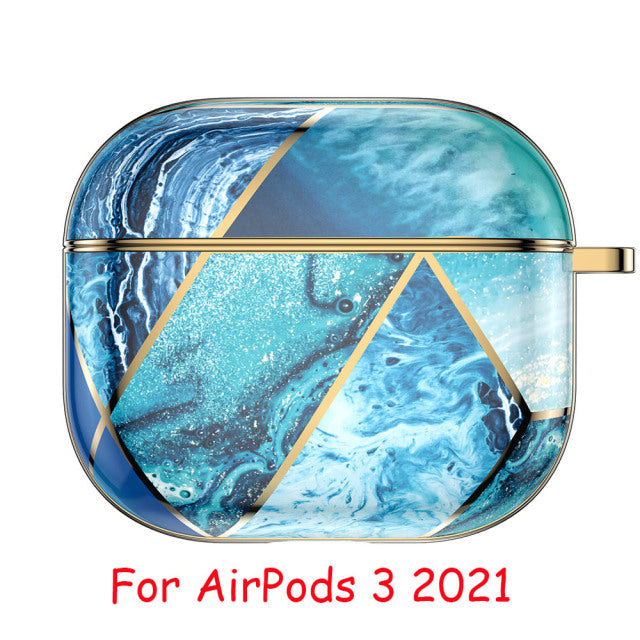Electroplated Marble Cute Gold Glossy Hard Protective Cover for AirPod 2/3 with Keychain Clip - give5me