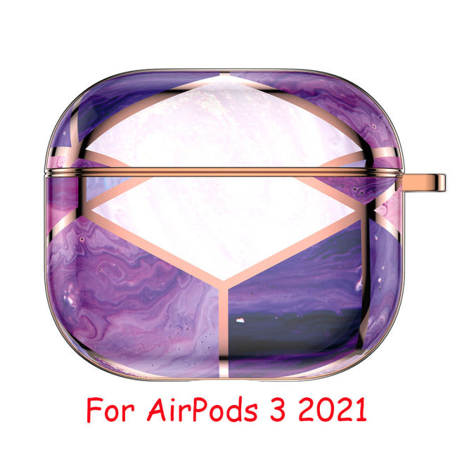 Electroplated Marble Cute Gold Glossy Hard Protective Cover for AirPod 2/3 with Keychain Clip - give5me