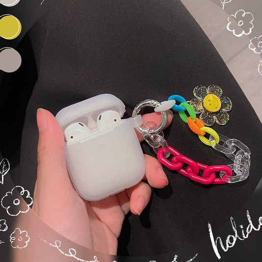 Soft Silicone Protective Cover for Apple AirPods 1 2 Pro TPU Case with Smile Sun Flower Keychain Bracelet - give5me